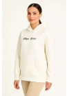 Kadın Üç İplik Kapşonlu ön ve Arka Baskılı SweatShirt hoodie- Beyaz