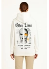 Kadın Üç İplik Kapşonlu ön ve Arka Baskılı SweatShirt hoodie- Beyaz
