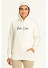 Kadın Üç İplik Kapşonlu ön ve Arka Baskılı SweatShirt hoodie- Beyaz