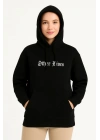 Kadın Üç İplik Kapşonlu ön ve Arka Baskılı SweatShirt hoodie- Siyah