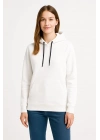 Kadın Üç İplik Kapüşonlu Kanguru Çepli SweatShirt hoodie - Beyaz