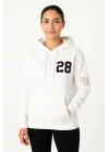Kadın Üç İplik Kapüşonlu Ön ve Arka Baskılı SweatShirt hoodie - Beyaz