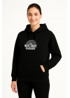 Kadın Üç İplik Kapüşonlu Ön ve Arka Baskılı SweatShirt hoodie - Siyah