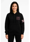 Kadın Üç İplik Kapüşonlu Ön ve Arka Baskılı SweatShirt hoodie - Siyah