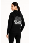 Kadın Üç İplik Kapüşonlu Ön ve Arka Baskılı SweatShirt hoodie - Siyah