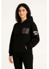 Kadın Üç İplik Kapüşonlu Ön ve Arka Baskılı SweatShirt hoodie - Siyah