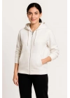 Kadın Üç İplik Kapüşonlu Tam Fermuarlı Kanguru Çepli SweatShirt Hoodie - Beyaz