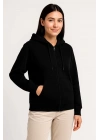 Kadın Üç İplik Kapüşonlu Tam Fermuarlı Kanguru Çepli SweatShirt Hoodie - Siyah