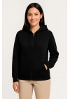 Kadın Üç İplik Kapüşonlu Tam Fermuarlı Kanguru Çepli SweatShirt Hoodie - Siyah