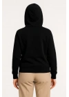 Kadın Üç İplik Kapüşonlu Tam Fermuarlı Kanguru Çepli SweatShirt Hoodie - Siyah