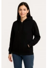 Kadın Üç İplik Kapüşonlu Tam Fermuarlı Kanguru Çepli SweatShirt Hoodie - Siyah