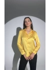 Kadın Uzun Kollu Düğmeli Buluz Gömlek - Sarı
