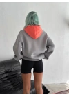 Kadın W Nakış İşlemeli Kapüşonlu Sweatshirt - Mavi