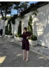 Kadın Yakalı Gömlek Kemerli Şortlu Takım - Bordo