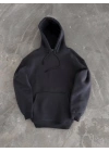 Kapüşonlu Üç İplik Penye Basic SweatShirt - Füme