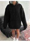 Kapüşonlu Üç İplik Penye Basic SweatShirt - Siyah