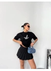 Kısa Kol Baskılı T-shirt - Siyah