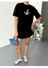 Kısa Kol Baskılı T-shirt - Siyah