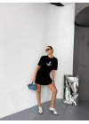 Kısa Kol Baskılı T-shirt - Siyah
