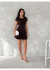 kısa kollu Mini Elbise - Kahverengi