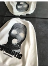 Kışlık Bisiklet Yaka Baskılı SweatShirt - Beyaz