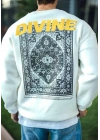 Kışlık Bisiklet Yaka Baskılı SweatShirt - Beyaz