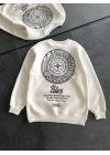 Kışlık Bisiklet Yaka Ön Ve Arka Baskılı SweatShirt - Beyaz