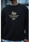 Kışlık Bisiklet Yaka Ön Ve Arka Baskılı SweatShirt - Siyah