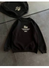 Kışlık Bisiklet Yaka Ön Ve Arka Baskılı SweatShirt - Siyah