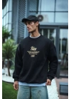 Kışlık Bisiklet Yaka Ön Ve Arka Baskılı SweatShirt - Siyah