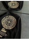 Kışlık Bisiklet Yaka Ön Ve Arka Baskılı SweatShirt - Siyah