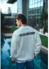 Kışlık Bisiklet Yaka Oversize Baskılı SweatShirt - Beyaz