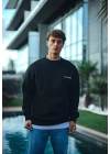 Kışlık Bisiklet Yaka Oversize Baskılı SweatShirt - Siyah