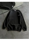 Kışlık Bisiklet Yaka Oversize Baskılı SweatShirt - Siyah