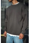 Kışlık Bisiklet Yaka Üç İplik Basic SweatShirt - Antrasit
