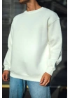 Kışlık Bisiklet Yaka Üç İplik Basic SweatShirt - Beyaz