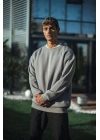 Kışlık Bisiklet Yaka Üç İplik Basic SweatShirt - Boyalı Gri