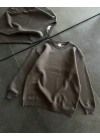 Kışlık Bisiklet Yaka Üç İplik Basic SweatShirt - Füme