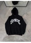 Kışlık Kapüşonlu Baskılı Oversize SweatShirt- Siyah