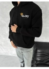 Kışlık Üç İplik Kapüşonlu SweatShirt - Siyah