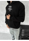 Kışlık Üç İplik Kapüşonlu SweatShirt - Siyah