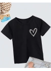 Kız Çocuk Bisiklet Yaka Baskılı T-Shirt - Siyah