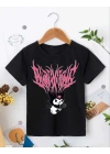 Kız Çocuk Bisiklet Yaka Baskılı T-Shirt - Siyah