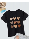 Kız Çocuk Bisiklet Yaka Baskılı T-Shirt - Siyah