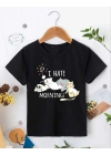 Kız Çocuk Bisiklet Yaka Baskılı T-Shirt - Siyah