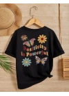 Kız Çocuk Bisiklet Yaka Baskılı T-Shirt - Siyah