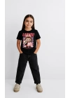 Kız Labubu Çocuk Baskılı T-Shirt - Siyah