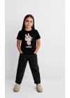 Kız Labubu Çocuk Baskılı T-Shirt - Siyah