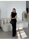Kolsuz Uzun Likralı Elbise - Siyah