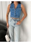 Kot Jeans Kadın Yelek - Mavi